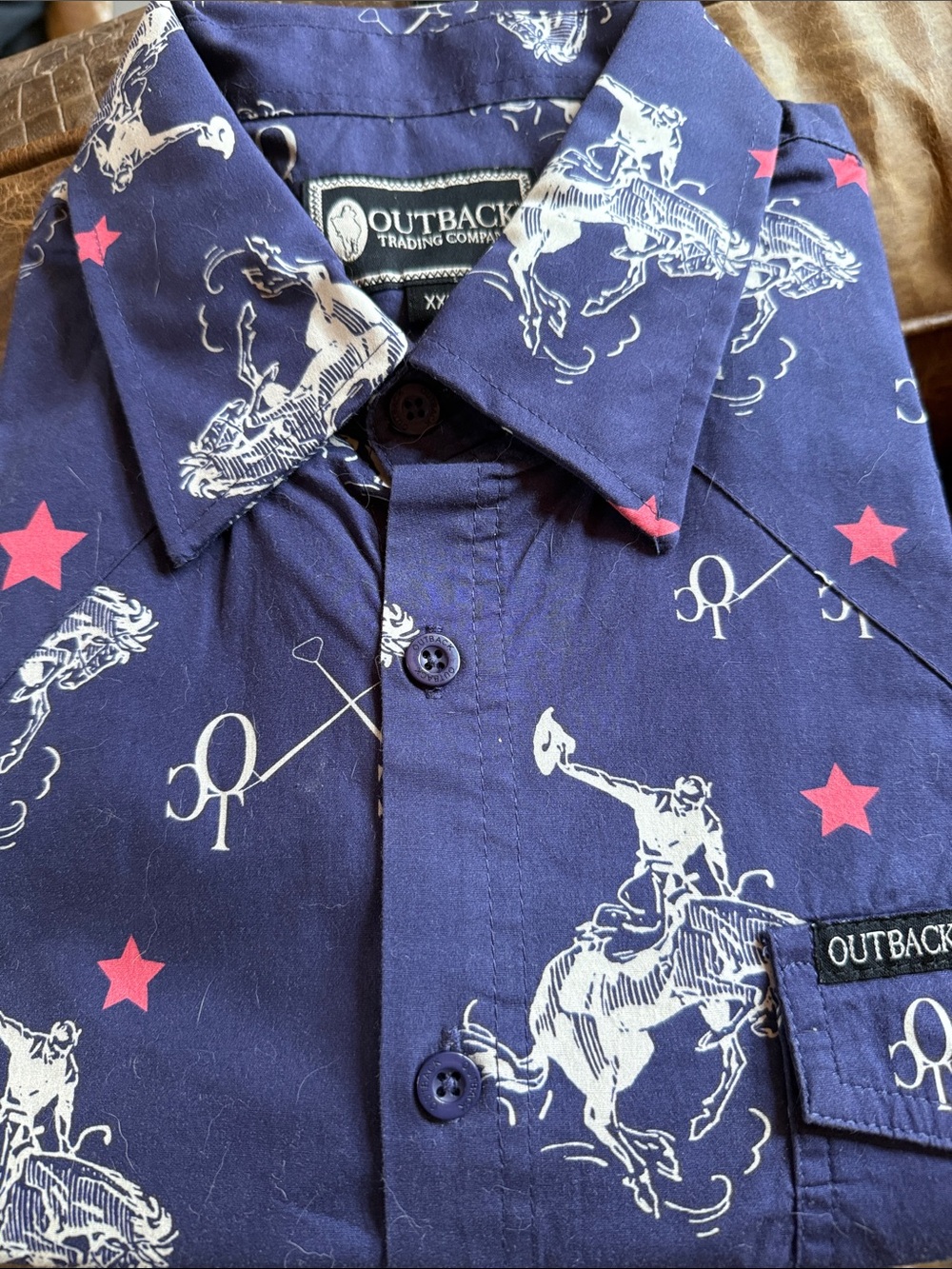 Outback Trading Co. Men’s Navy Western Print Button-Down Shirt